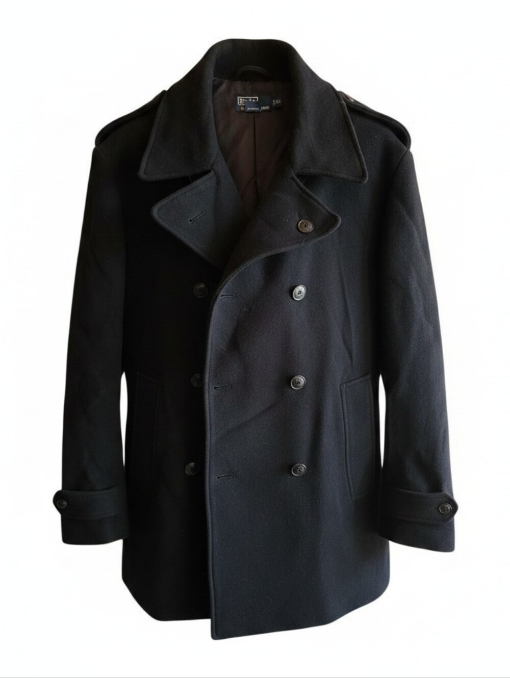 Ralph Lauren Black Double-Breasted Wool Pea Coat